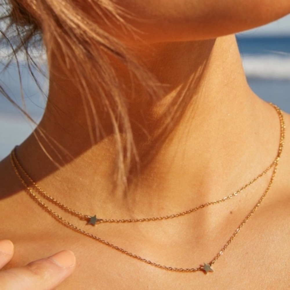 JENNIFER ZEUNER MIKA DOUBLE GOLDTONE STAR NECKLACE